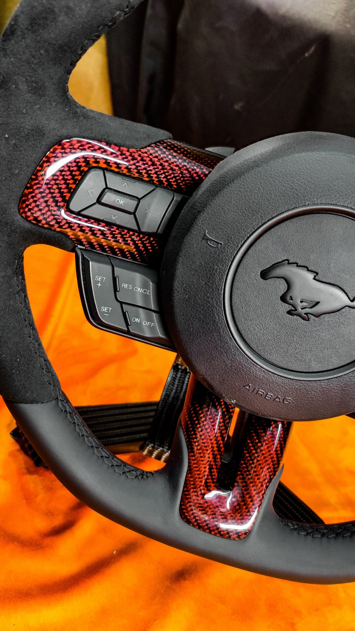 2015-2023 S550 Mustang Red Carbon Fiber Steering –